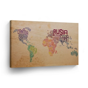Decorative World Map with Country Names Decorative Art Canvas Print Modern Décor /Home Decoration/ Wall Art/Gallery Wrapped/Ready to Hang