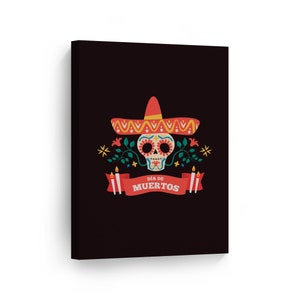 Dia De Los Muertos Floral Sugar Skull in Sombrero and Candles Day of the Dead Metal or Canvas Print Mexican Wall Art Living Room Home Decor