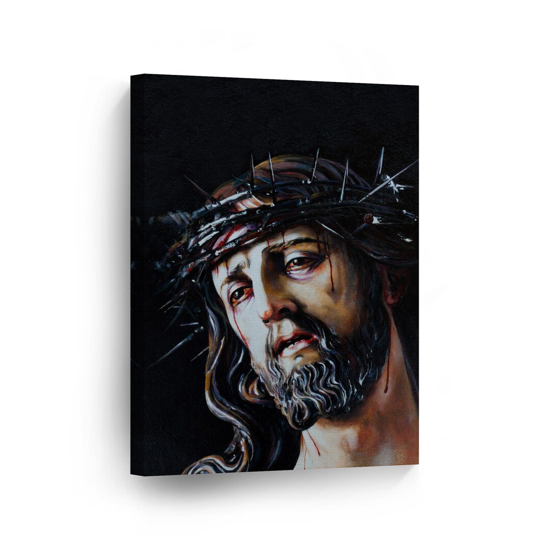 Jesus Christ in a Crown of Thorns Canvas Wall Art Print Oil Painting ...