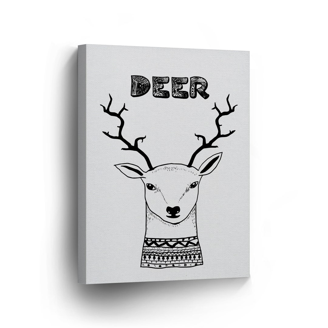 Scandinavian Illustration Deer Wall Decor White Background CANVAS PRINT