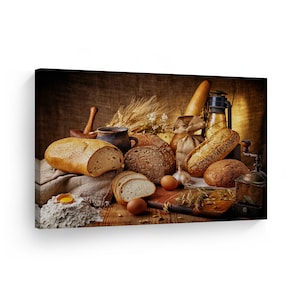 County Breads Still Life Rustic Kitchen Canvas Wall Art Print Restaurant Cafe Dining Room Farmhouse Decor Modern Kitchen Decor