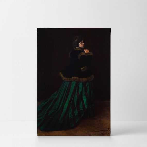 green emerald velvet dress Emerald Grace: Woman in Green Dress Painting | Vertical Canvas main image 0