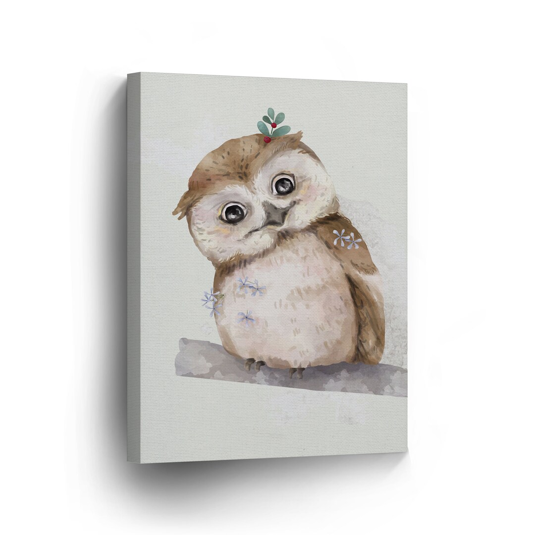 Cute Animals Watercolor Paint Owl Wall Decor CANVAS PRINT Kids Room ...