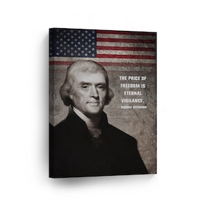 3rd President of The United States of America Thomas Jefferson Vintage USA Flag Canvas Wall Art Print Inspirational Quote Office Home Decor