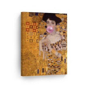 Gustav Klimt&#39;s Masterpiece Portrait of Adele Bloch-Bauer I Pink Bubble Gum Art Canvas Print Paintings Wall Art Classic Art Home Decor
