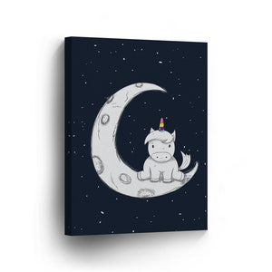 Cute Unicorn Wall Decor Unicorn Party Moon Sky Stars CANVAS PRINT Kids Room Decor Wall Art Baby Girl Baby Gift Nursery Decor