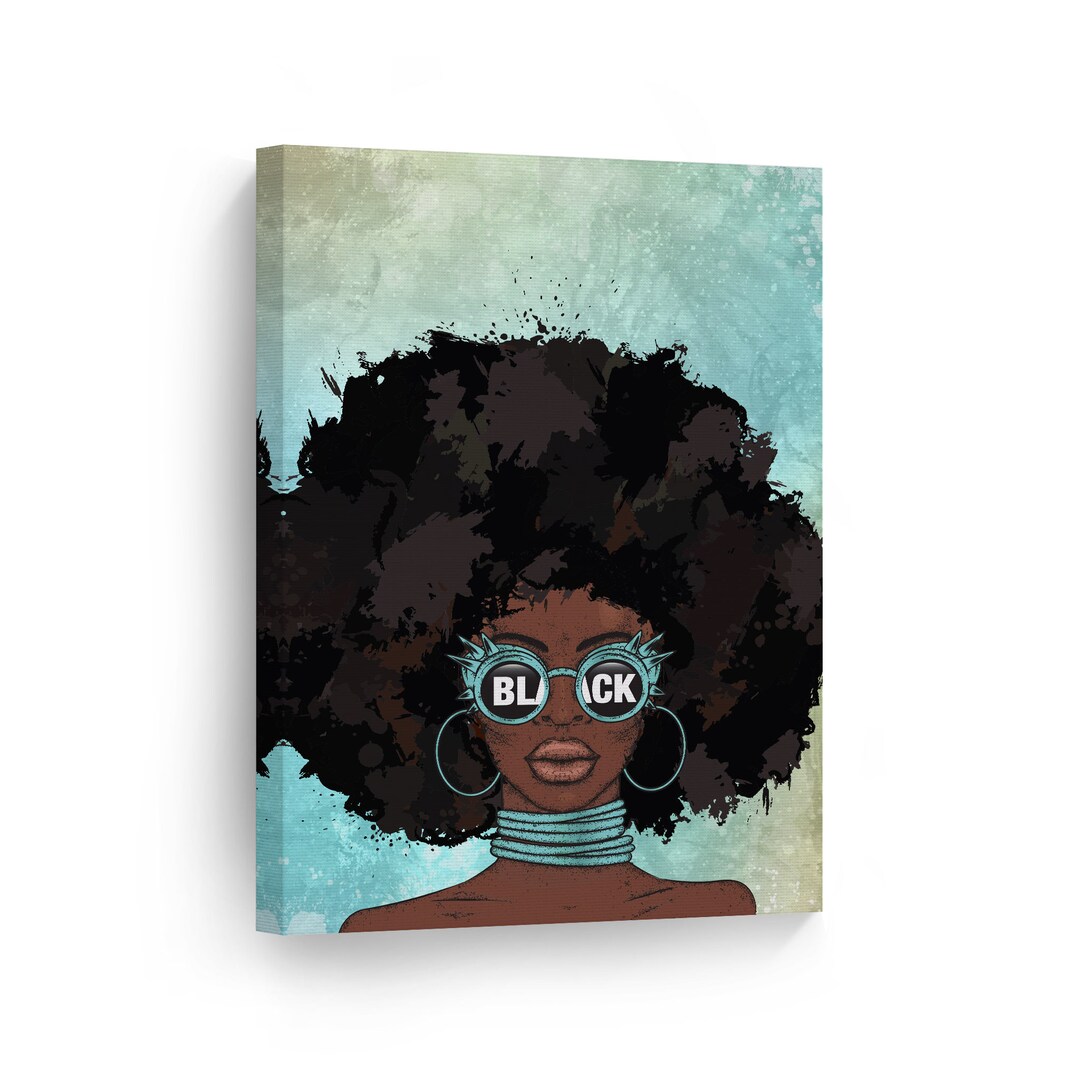 Afro Woman Woman African American Art Woman Teal Blue Necklaces Canvas ...