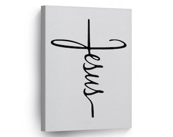 Black and White Jesus Line Art Typography Christianity Canvas Wall Art Print Minimalist Decor Living Room Bedroom Office Christian Gift