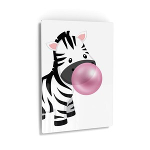 Cute Zebra Animal Bubble Gum Art Pink Chewing Gum Metal Print Wall Art Home Decor Living Room Metal Decor Kids Room Decor Nursery Decor
