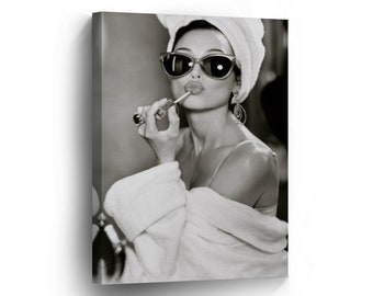 Audrey Hepburn Style Make Up Canvas Print  Pop Art Home Decor Icon Iconic Wall Art Gallery Wrapped Canvas Art Vanity Room Bedroom