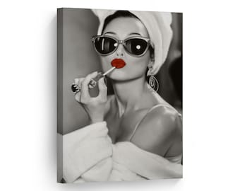 Audrey Hepburn Style Make up Canvas Print Colored Red Velvet Lips