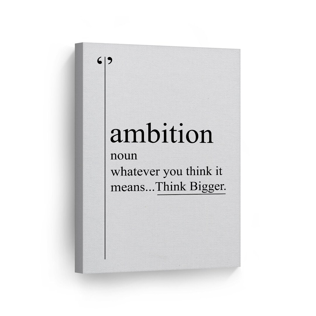Ambition Definition Black and White Dictionary Motivational Canvas Wall