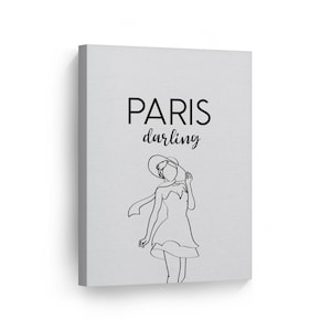 Paris Darling Quote Black and White Lady Sketch Glam Fashion Wall Art Canvas Print Girl Room Women Bedroom Living Room Ready to Hang