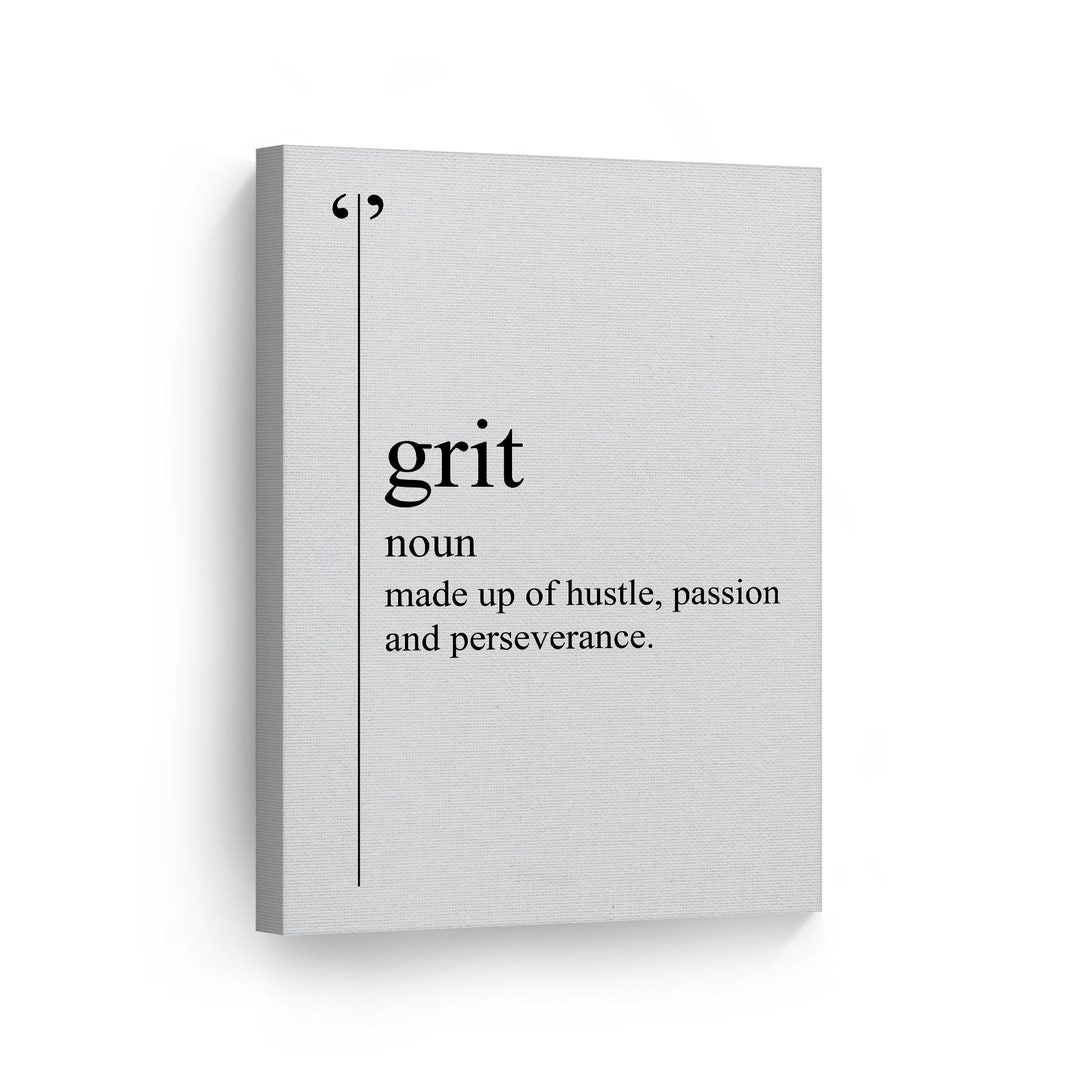 Grit Definition Black and White Dictionary Motivational Canvas Wall Art