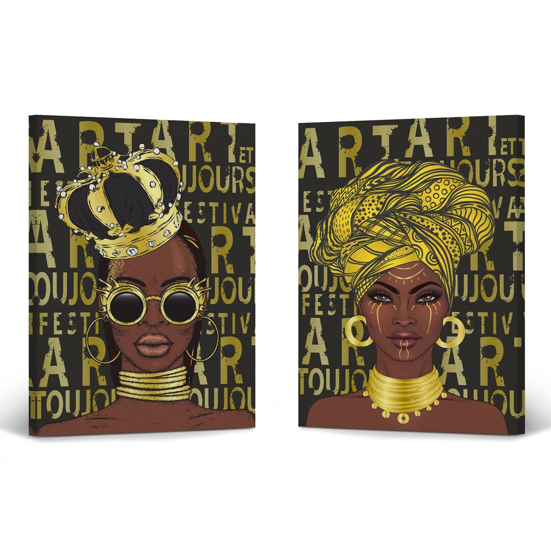 African American Art Gold Crown Traditional Woman Headwrap Pop Art 2 ...