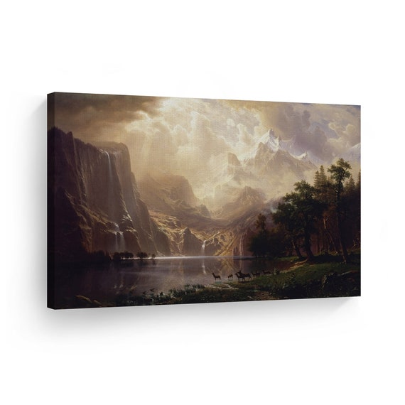 Among the Sierra Nevada California, Albert Bierstadt Classic Art Canvas Wall Art Print Oil Painting Reproduction Living Room Home Decor