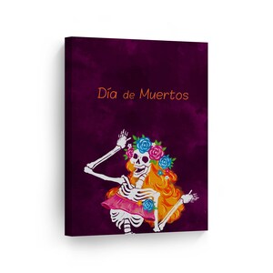 Dia De Los Muertos Watercolor Woman Skeleton in Flowers Day of the Dead Metal or Canvas Print Mexican Wall Art Living Room Wall Home Decor