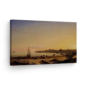 Stage Fort across Gloucester Harbor, Fitz Henry Lane Classic Art Canvas Wall Art Print Oil Painting Reproduction Living Room Home Decor