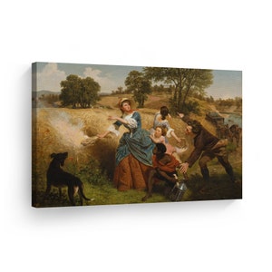 Mrs.Schuyler Burning Her Wheat Fields on the Approach of the British Emanuel Leutze Classic Art Canvas Wall Art Print Oil Paint Home Decor