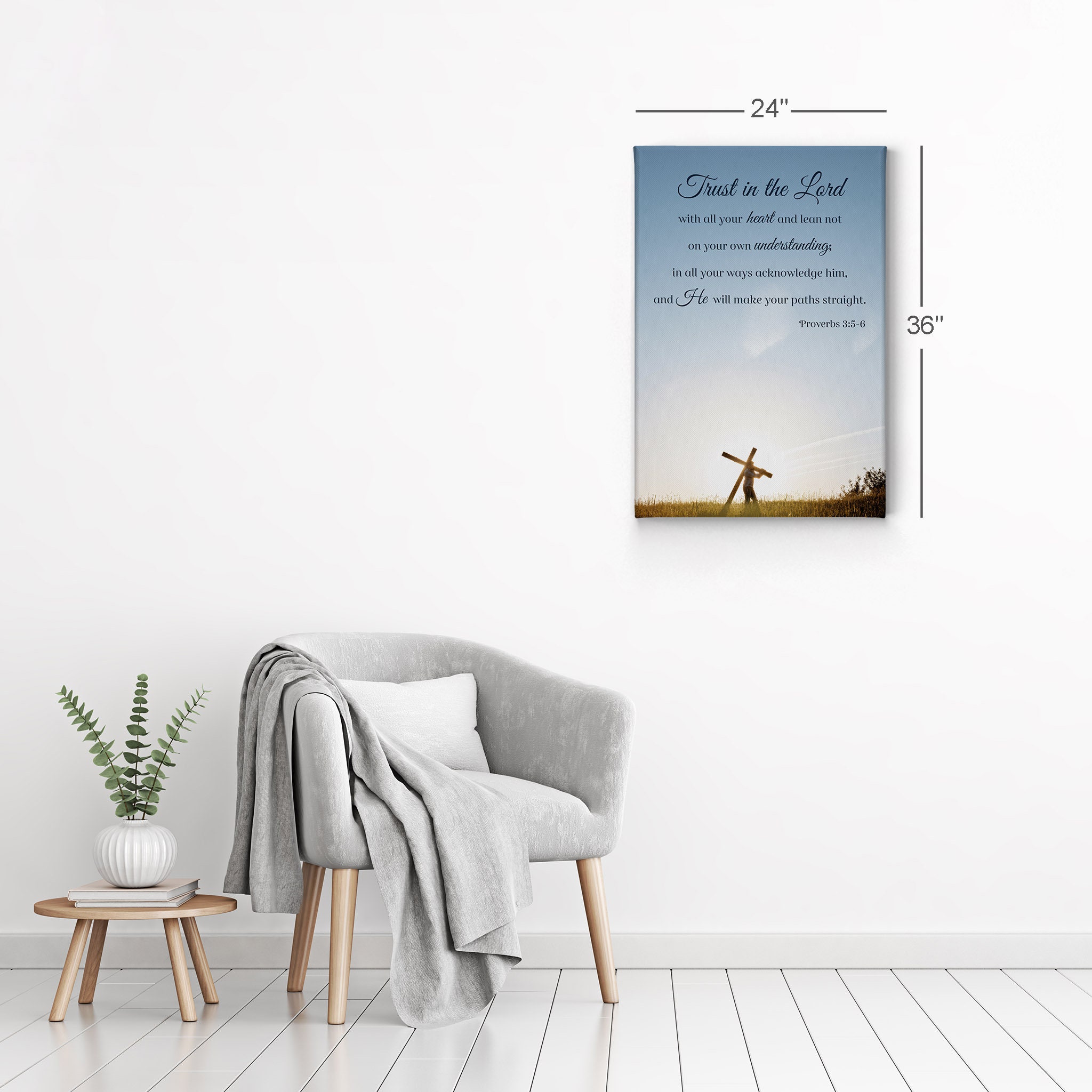 Scripture Bible Verse Wall Art Canvas Print Christian Proverbs 3:5-6 ...