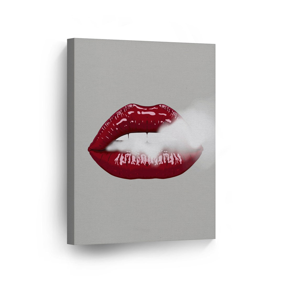 Sexy Shinny Red Lips With Smoke Weed Canvas Wall Art Print Living Room ...