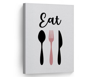 Black and Pink Spoon Fork Knife Kitchen Canvas Wall Art Print Restaurant Cafe Dining Room Farmhouse Decor Modern Kitchen Decor