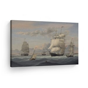 New York Harbor, Fitz Henry Lane Classic Art Canvas Wall Art Print Famous Oil Painting Reproduction Living Room Bedroom Home Decor