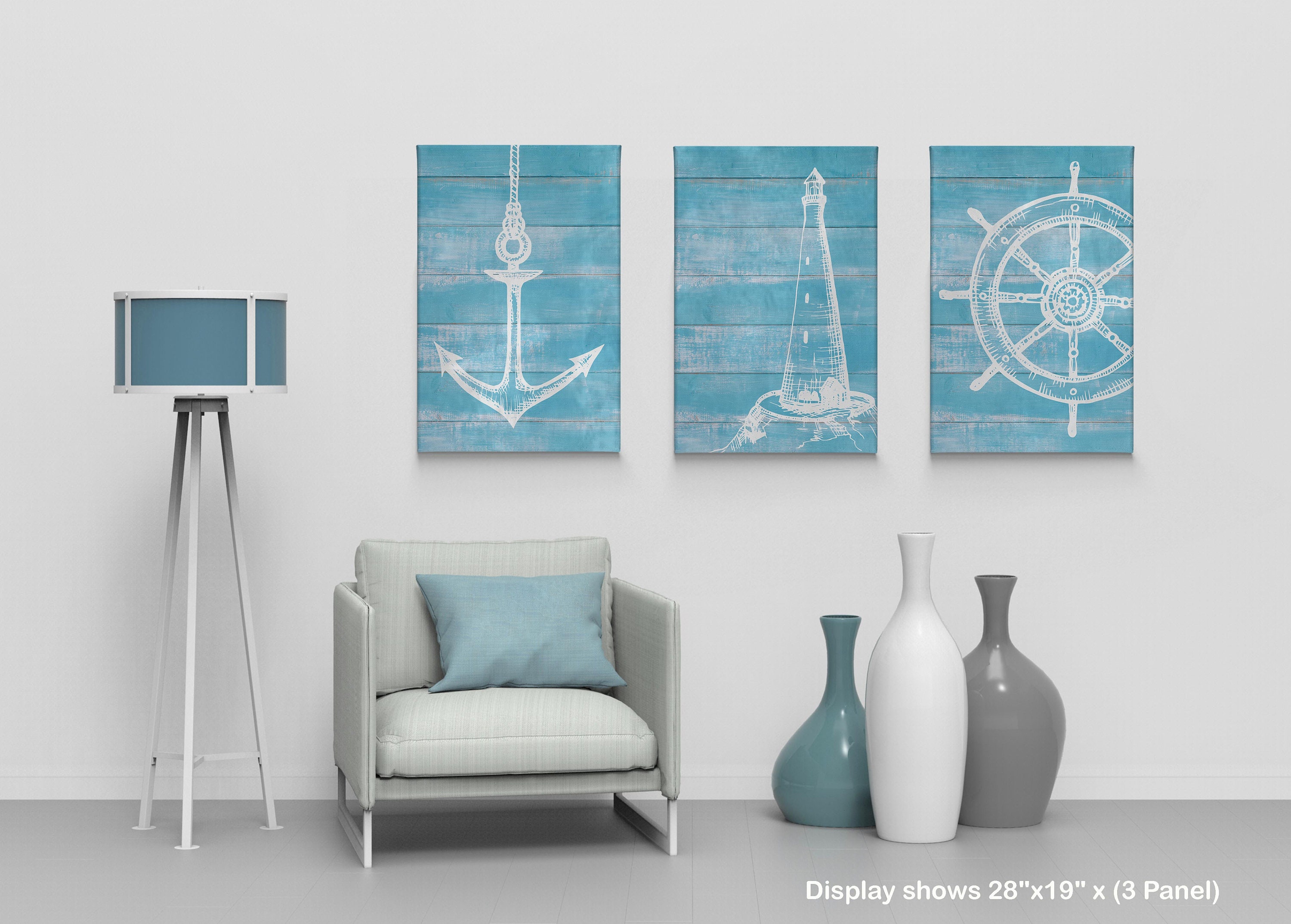 Anchor Ship Wheel and Lighthouse Blue Wooden Nautical Decor 3 | Etsy