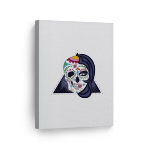 Day of the Dead Woman&#39;s Half Face Colorful Sugar Skull Dia De Los Muertos Metal or Canvas Print Mexican Wall Art Living Room Wall Home Decor