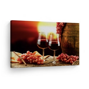 Still Life Glass of Red Wine and Grapes Kitchen Canvas Wall Art Print Restaurant Cafe Bar Pub Man Cave Dining Room Modern Farmhouse Decor