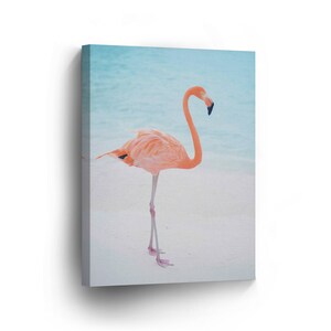 CANVAS PRINT  Flamingo Photo by the Sea Tropical / Home Decor / Wall Art / Pink / Artwork / Decoration /Picture