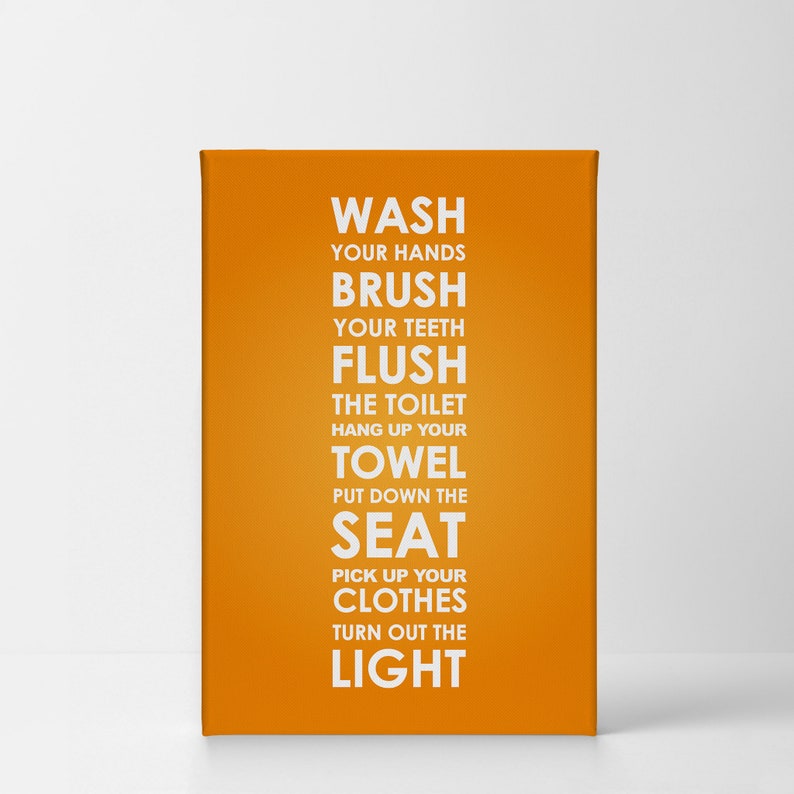 WASH Typography Orange Bathroom Decor Canvas Print Kids Funny Etsy