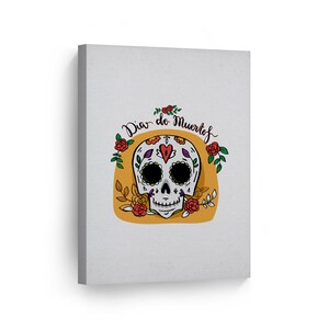 Dia De Los Muertos Floral Cute Sugar Skull Red Roses Day of the Dead Metal or Canvas Print Mexican Wall Art Living Room Wall Home Decor