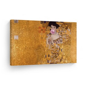 Gustav Klimt&#39;s Masterpiece Portrait of Adele Bloch-Bauer I Pink Bubble Gum Art Canvas Print Paintings Wall Art Classic Art Home Decor