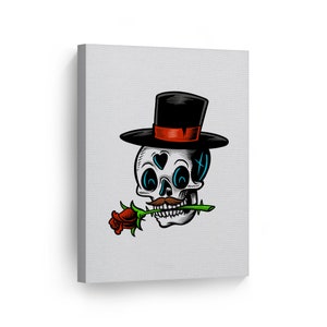 Day of the Dead Love Skull with Rose Dia De Los Muertos Metal or Canvas Print Mexican Wall Art Living Room Bedroom Wall Decor Home Decor