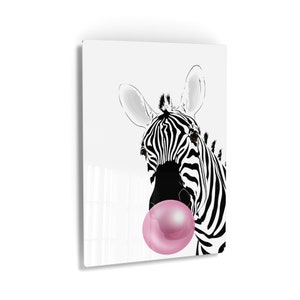 Zebra Animal Bubble Gum Art Pink Chewing Gum Metal Print Wall Art Home Decor Pop Art Living Room Metal Decor Kids Room Decor Nursery Decor