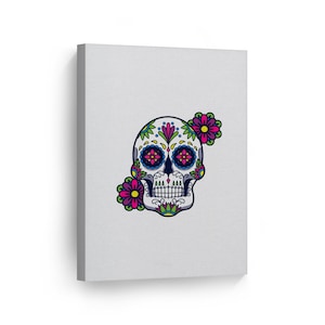 Day of the Dead Sugar Skull with Flowers Dia De Los Muertos Metal or Canvas Print Mexican Wall Art Living Room Bedroom Wall Decor Home Decor
