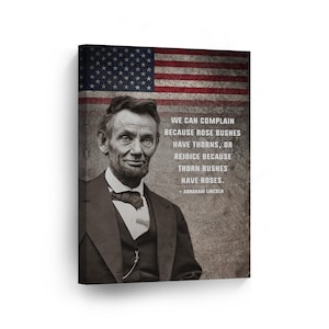 16th President of The United States of America Abraham Lincoln Vintage USA Flag Canvas Wall Art Print Inspirational Quote Office Home Decor