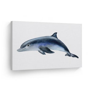 Dolphin Watercolor Painting Underwater Life Marine Animal Canvas Wall Art Print Ocean Sea Nautical Coastal Baby Nursery Kids Room Decor
