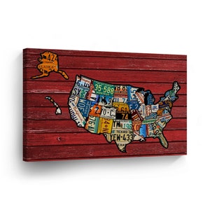United States of America Plate Map with State Vintage Decorative Art Canvas Print /Home Decoration/ Wall Art/Gallery Wrapped/Ready to Hang
