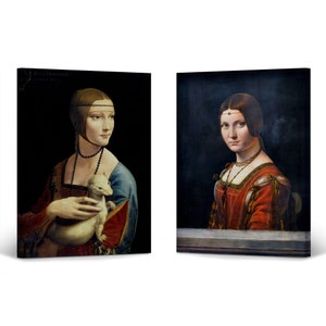 Lady with an Ermine & La Belle Ferronniere by Leonardo Da Vinci 2 Piece Set Canvas Print Famous Art Painting Reproduction Art Home Decor
