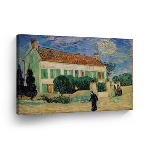 Vincent Van Gogh White House at Night, 1890 Canvas Print Home Decor Wall Art Artwork Stretched and Framed - Ready to Hang