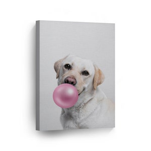 Cute Labrador Retriever Dog Animal Bubble Gum Art Pink Canvas Wall Art Print Girls and Boys Room Pop Art Kids Room Nursery Decor