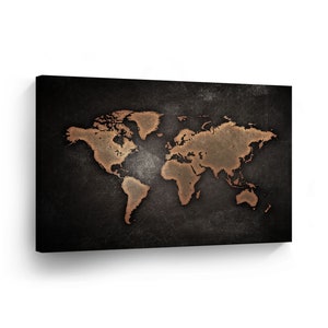 Decorative World Map Vintage Black Background Decorative Art Canvas Print Wall Décor /Home Decoration/ Wall Art/Gallery Wrapped/Ready Hang