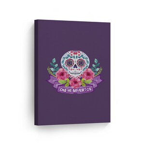 Dia De Los Muertos Happy Watercolor Sugar Skull with Flowers Day of the Dead Metal or Canvas Print Mexican Wall Art Living Room Home Decor