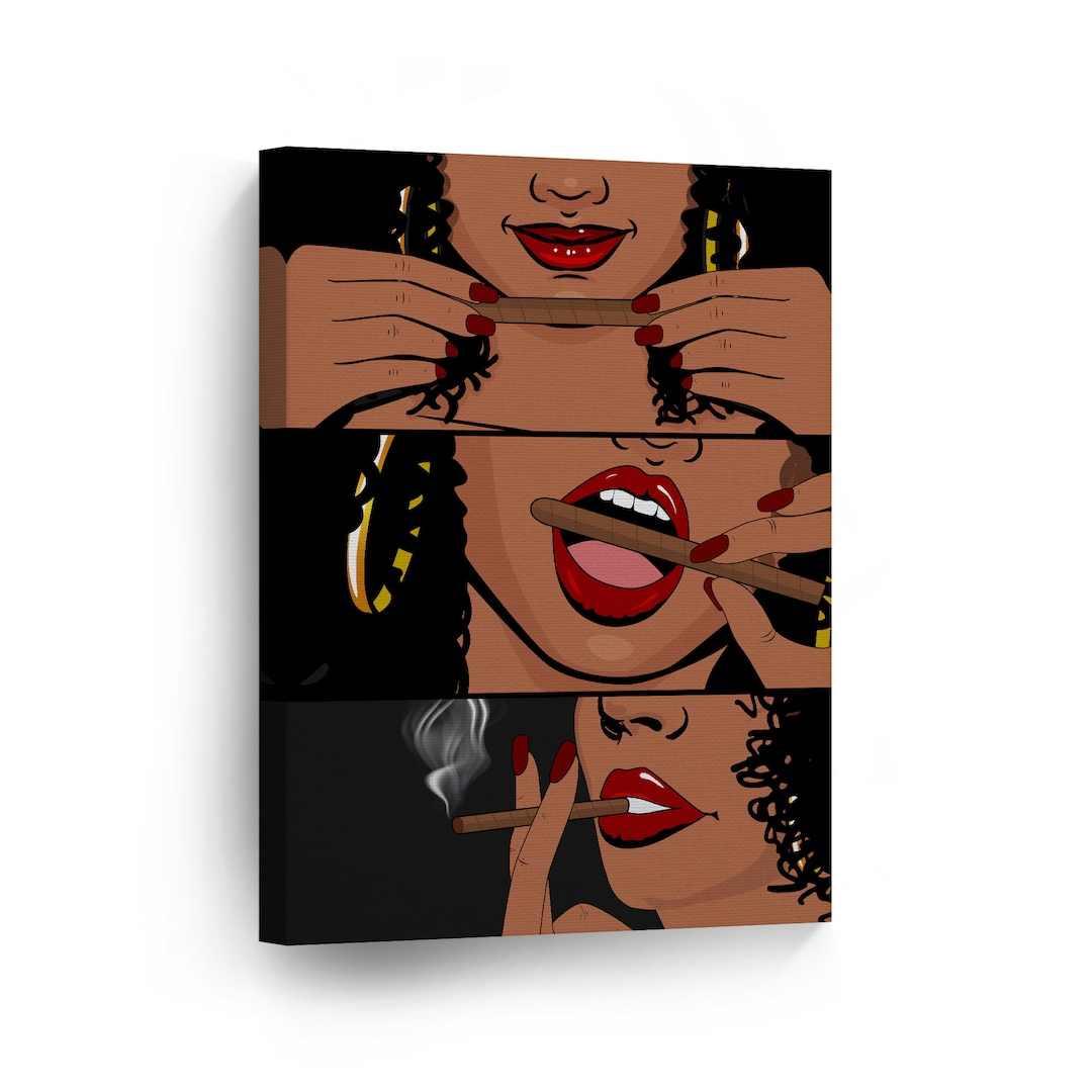 Sexy Woman Rolling Marijuana Joint Cigar Smoke Weed Canvas Wall Art