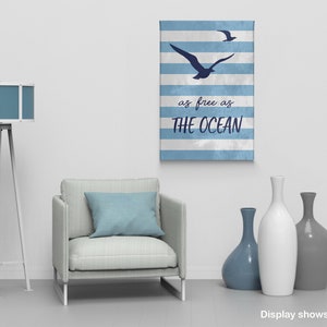 Ocean Quote and Seagulls Navy Blue Blue White Striped Nautical - Etsy