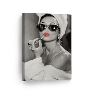 Audrey Hepburn Style Make Up Canvas Print Black and White Red Lips Pop Art Home Decor Iconic Wall Art Vanity Room Bedroom Canvas Wall Art