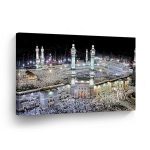 Islamic Wall Art Canvas Print Modern Great Mosque of Mecca Masjid Al-Haram Home Decor Artwork Gift Stretched Large Framed-Ready To Hang