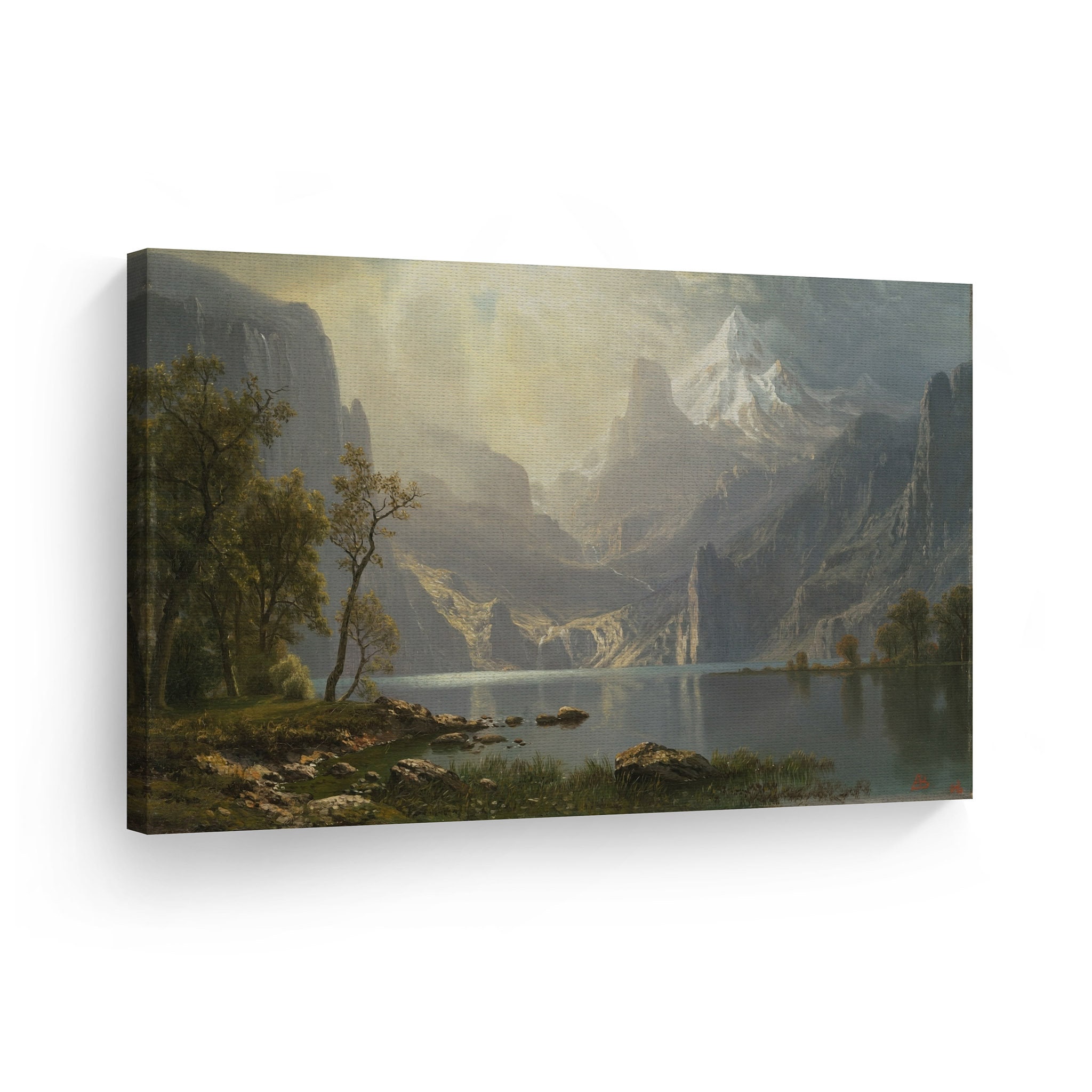 In the Sierras, Lake Tahoe, Albert Bierstadt Classic Art Canvas Wall Art Print Oil Painting Reproduction Living Room Bedroom Home Decor